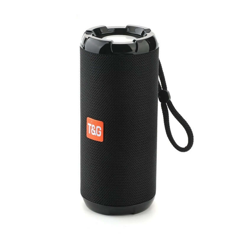 Portable Bluetooth Speaker in black, perfect for outdoor use and portable audio entertainment.