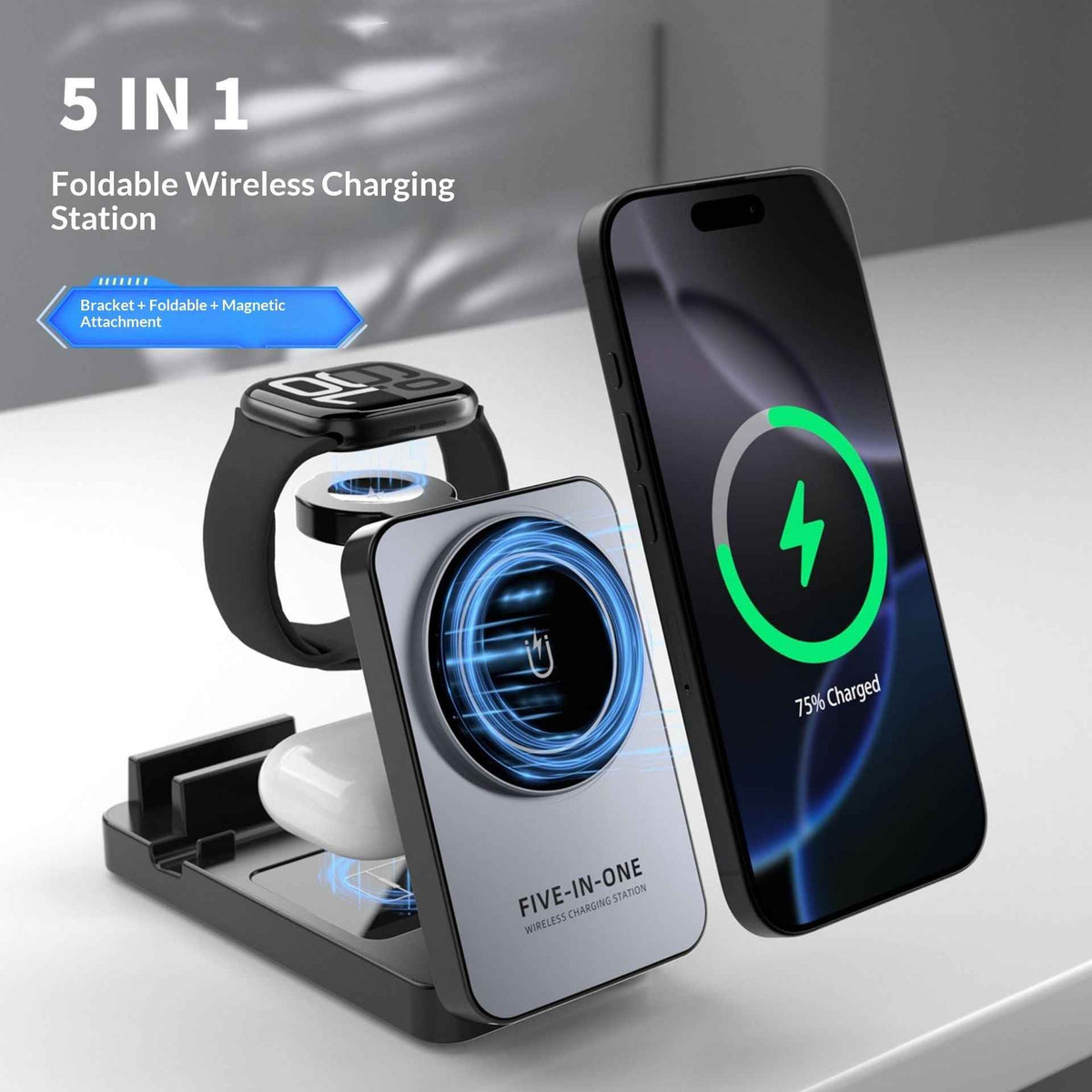 5 in 1 Wireless Charging Station with Magnetic Holder