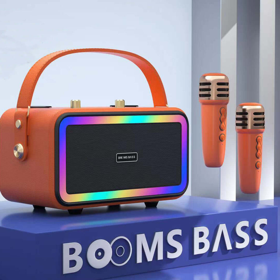 M3201 portable Bluetooth speaker in orange with RGB lights and microphone