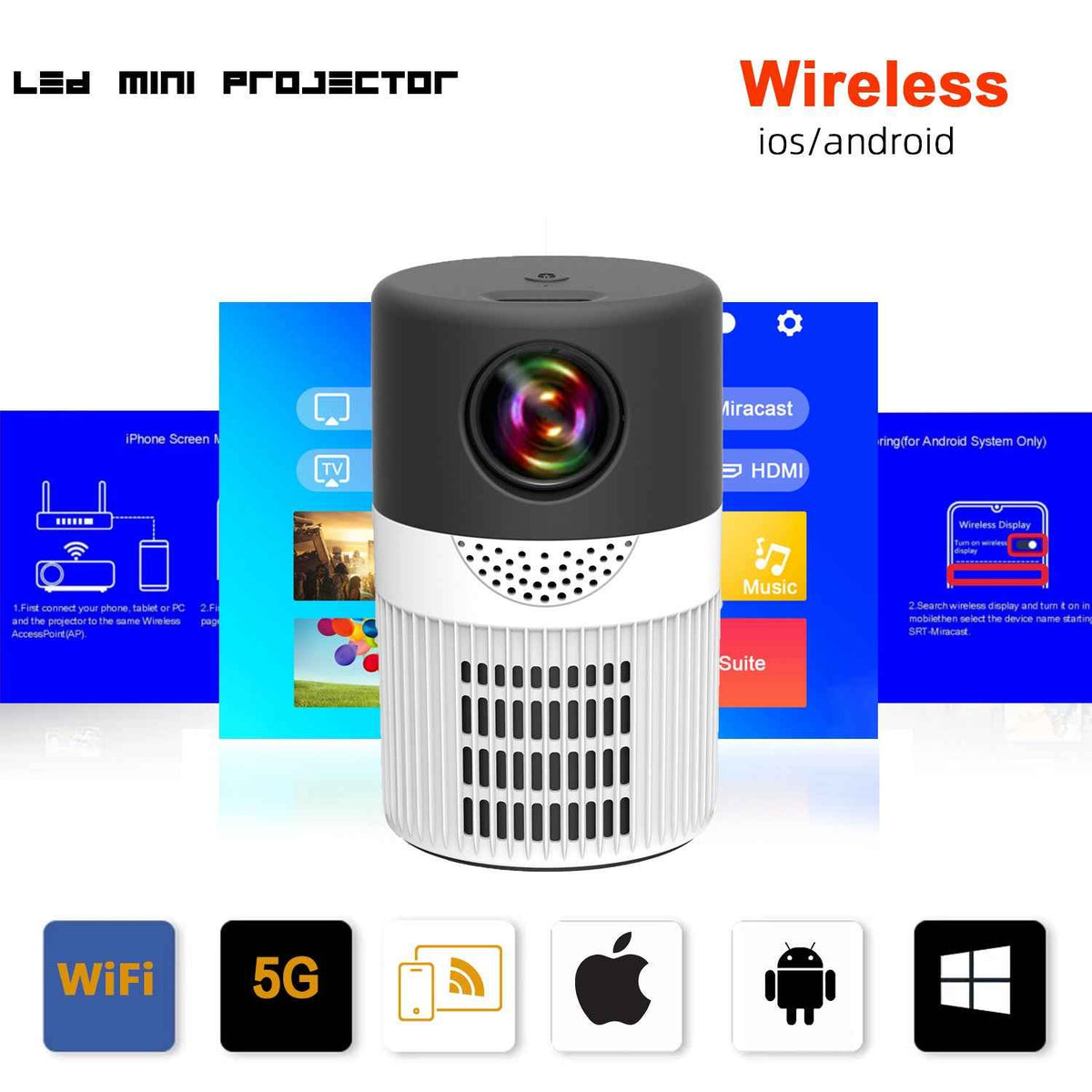 Home Mini Portable Projector – HDMI, USB & AV Input, 50–100cm Screen