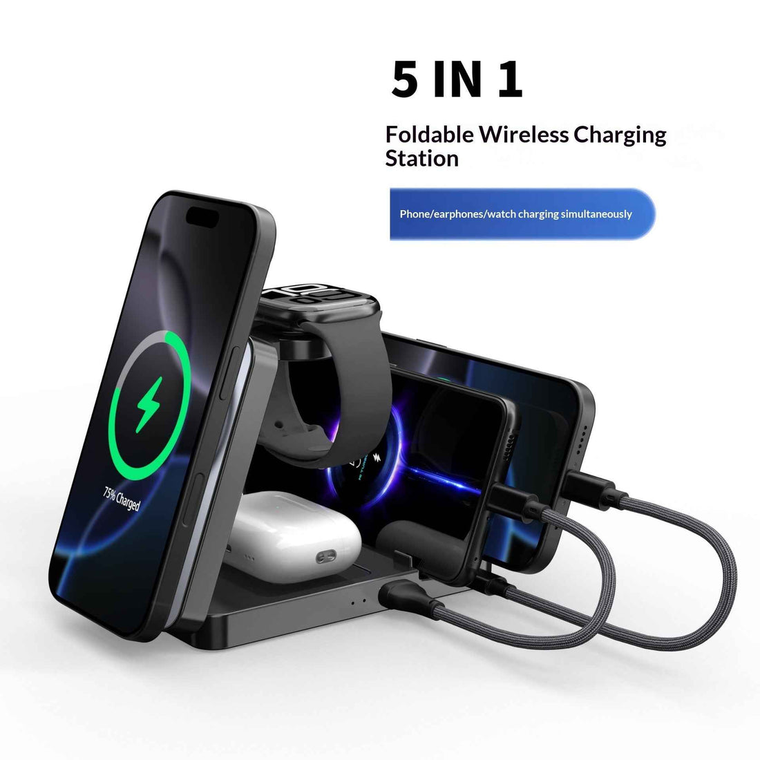 5 in 1 Wireless Charging Station with Magnetic Holder