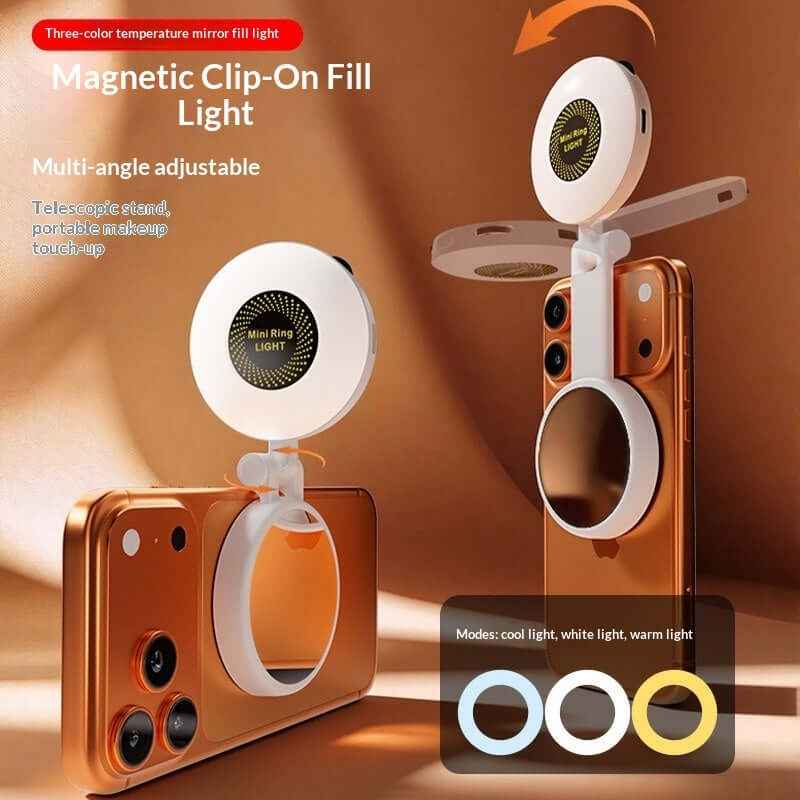 Selfie Phone Holder With Makeup Mirror &amp; Fill Light