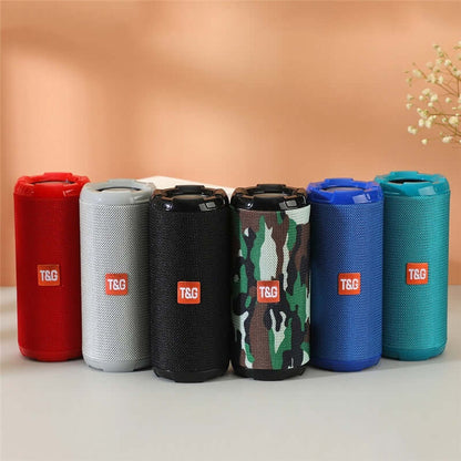 Portable Bluetooth Speaker collection in various colors on display, showcasing outdoor handheld audio devices.