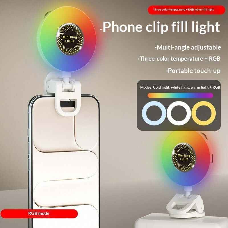 Selfie Phone Holder With Makeup Mirror &amp; Fill Light