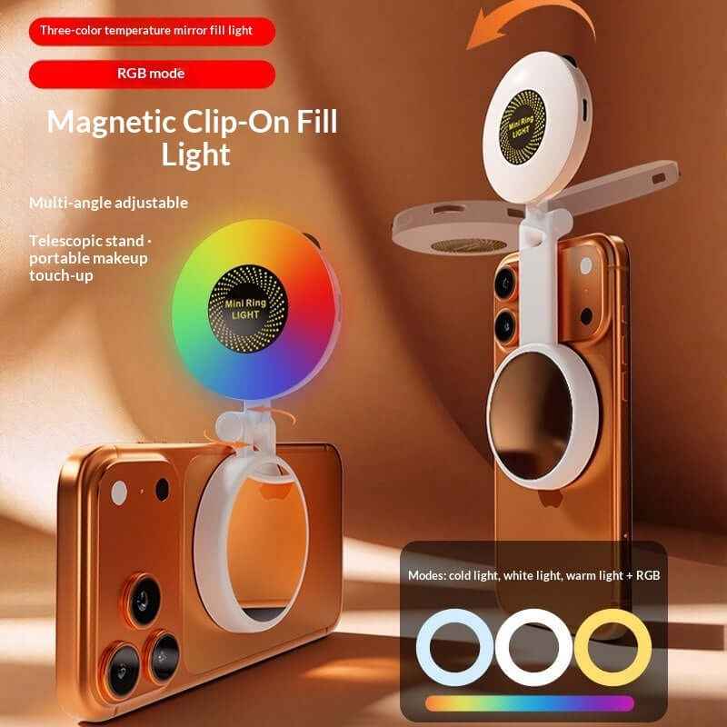 Selfie Phone Holder With Makeup Mirror &amp; Fill Light